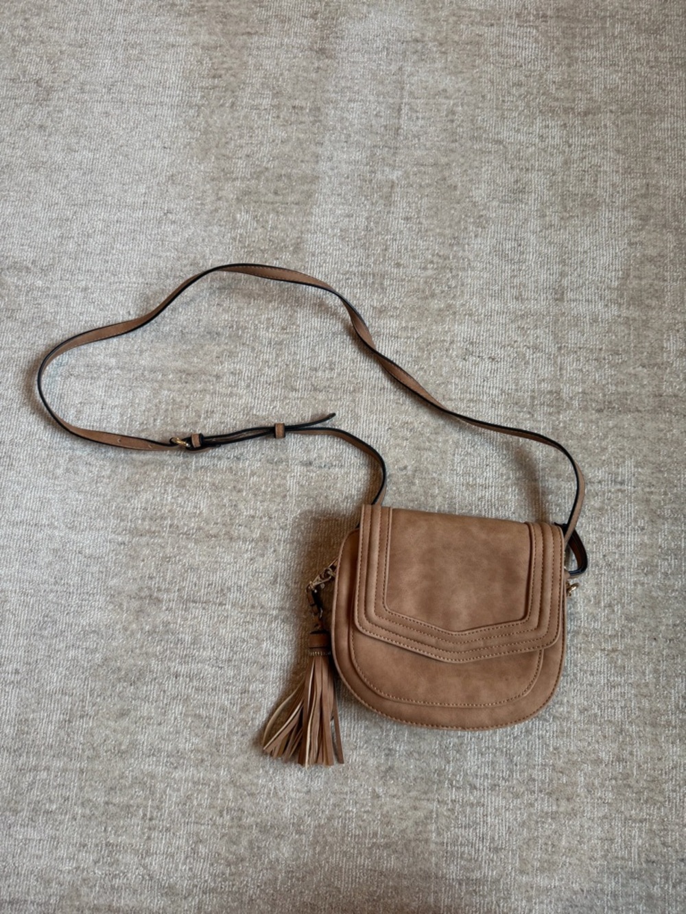 Brown Crossbody Saddle Bag with Tassel